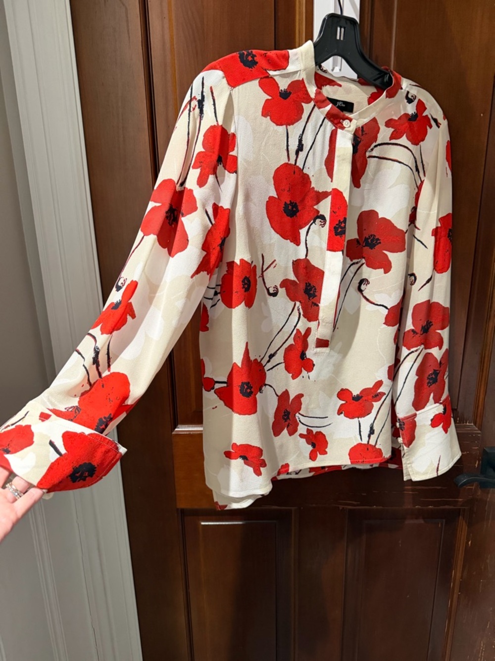 J. Crew Cream Blouse with Red Floral Print - Picture 6 of 6